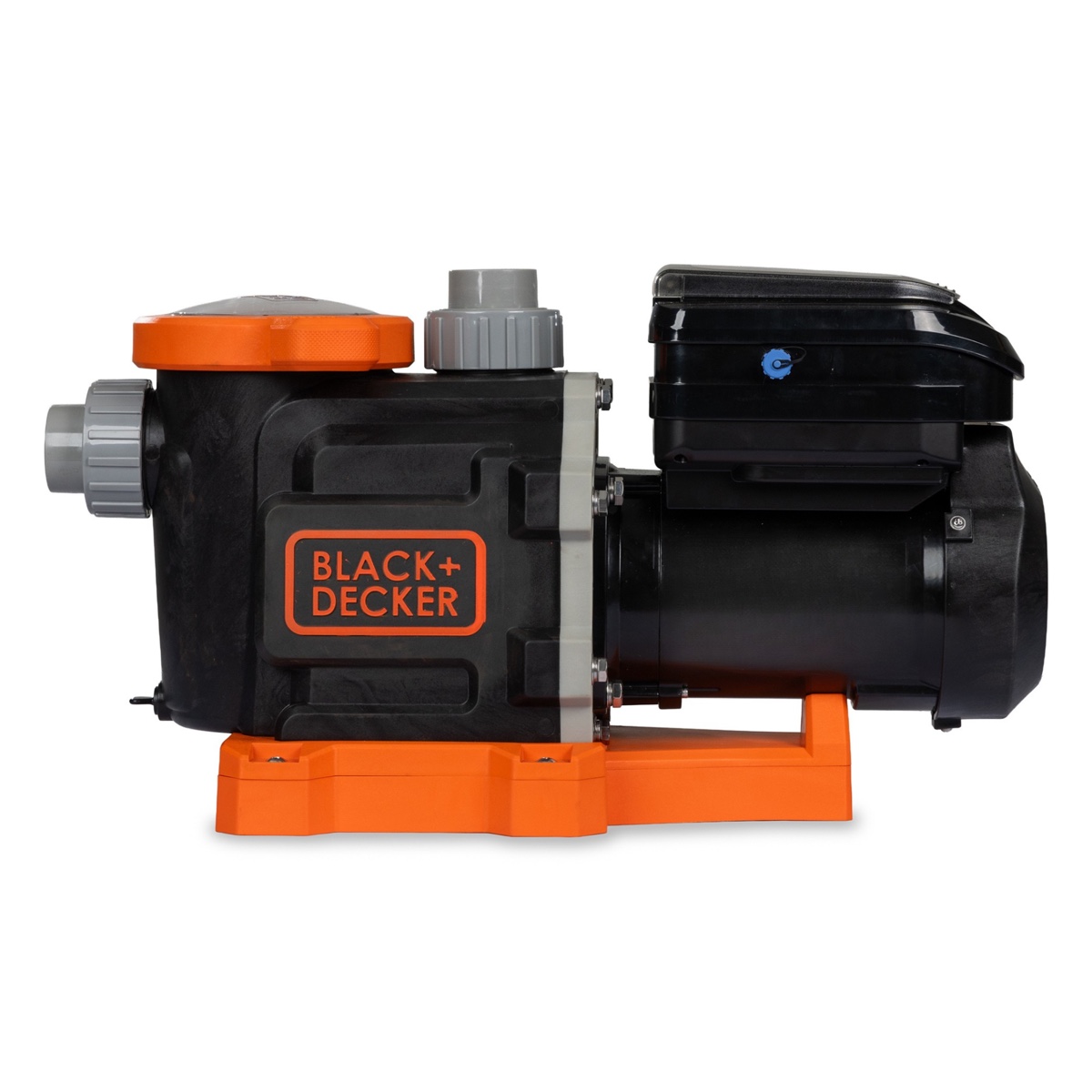 BLACK+DECKER 1.5 HP variable-speed in-ground pool pump, black with orange base and lid ring